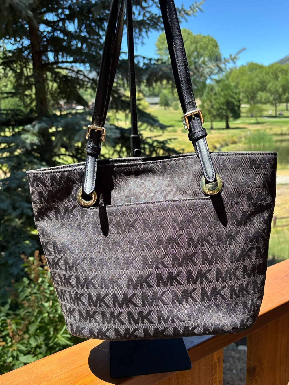 Michael Kors Brown and Black MK Logo Tote